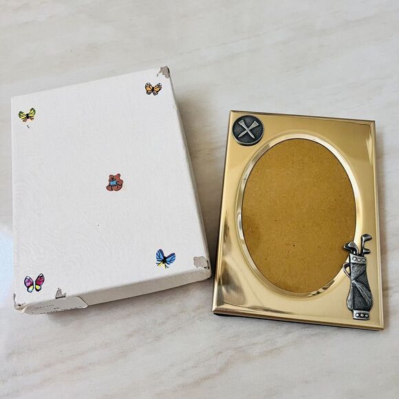 Vintage The Castriota Collection Picture Frame Golf Clubs Gold Tone Metal 3.5x5” - Picture 2 of 7